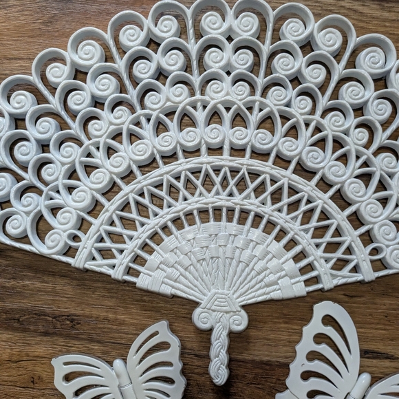 Vtg Burwood Fan Butterflies Hollywood regency Wall Decor Butterfly Plaques - Picture 5 of 8